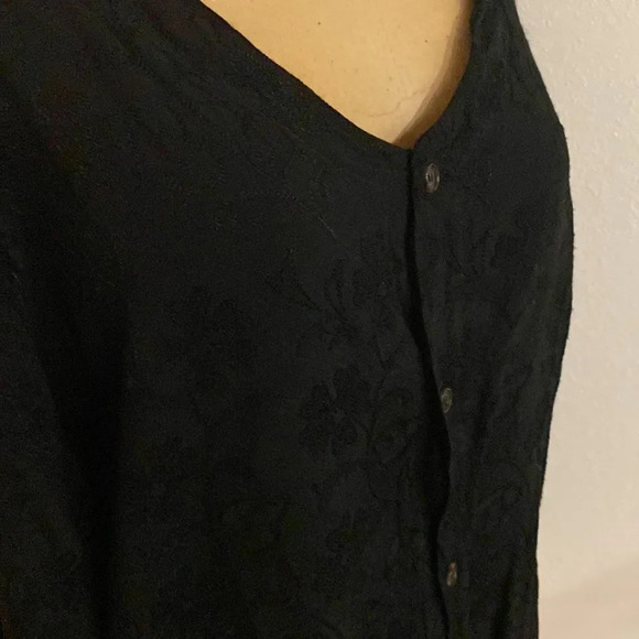 CP Shades sz M black rayon button down blouse w/ brocade floral embroidered - Picture 2 of 8